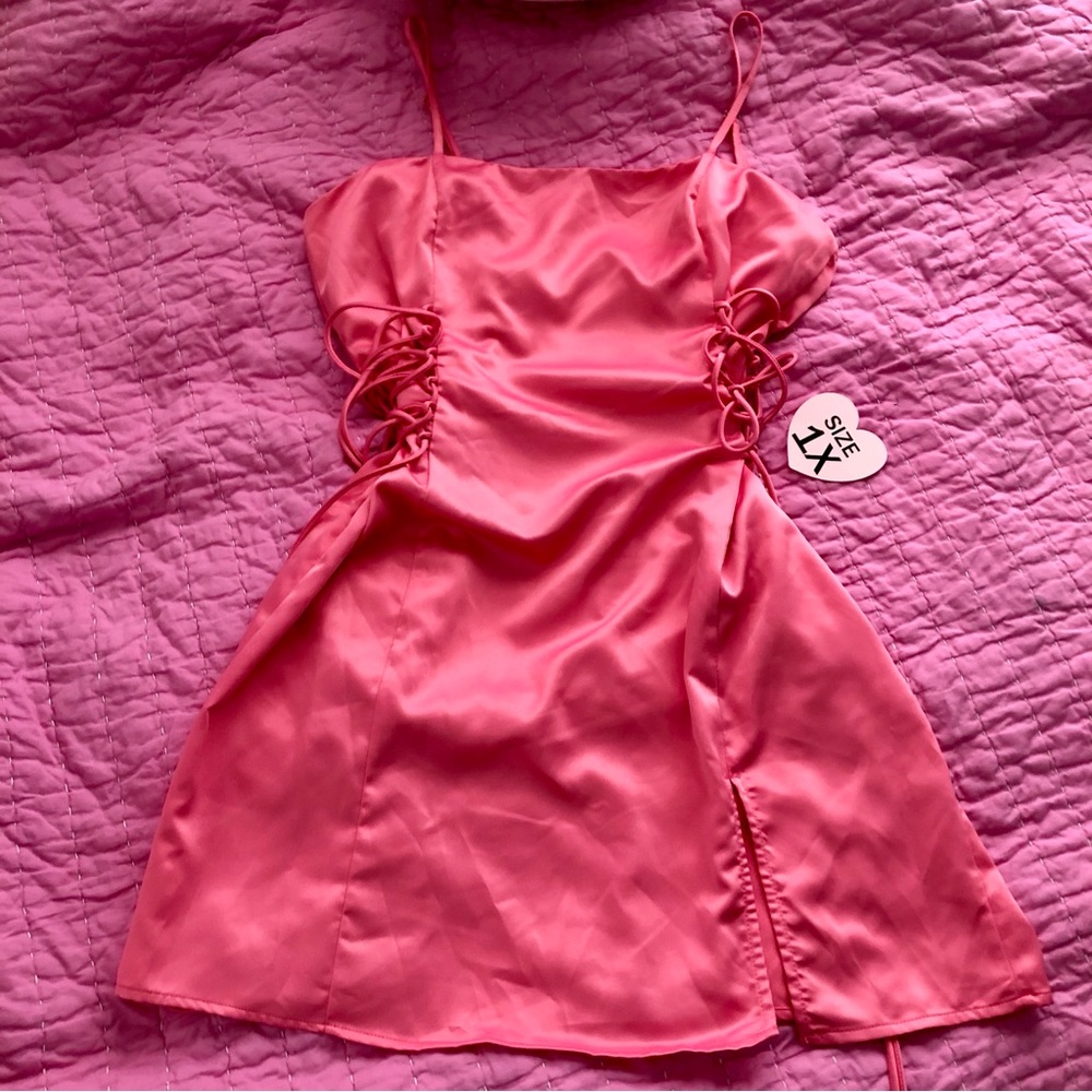 Dolls Kill 1X satin corset side mini dress